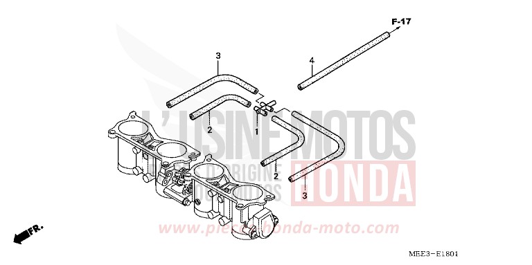 THROTTLE BODY (TUBING) for CBR600RR PEARL FIRE ORANGE (YR263E) from 2006
