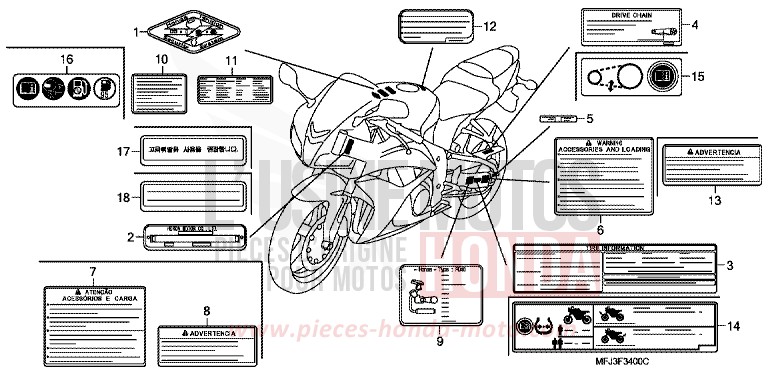 CAUTION LABEL for CBR600RR PEARL SUNBEAM WHITE (NHA66BA) from 2007