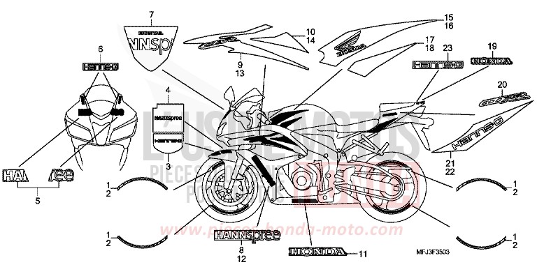 MARK/STRIPE (4) for CBR600RR PEARL SUNBEAM WHITE (NHA66GB) from 2008