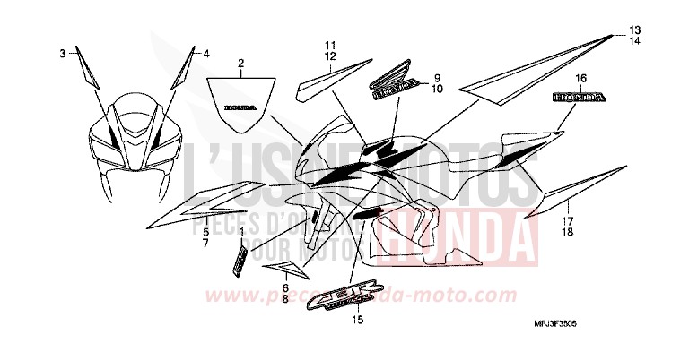 MARK/STRIPE (6) for CBR600RR ROSS WHITE (NH196) from 2011