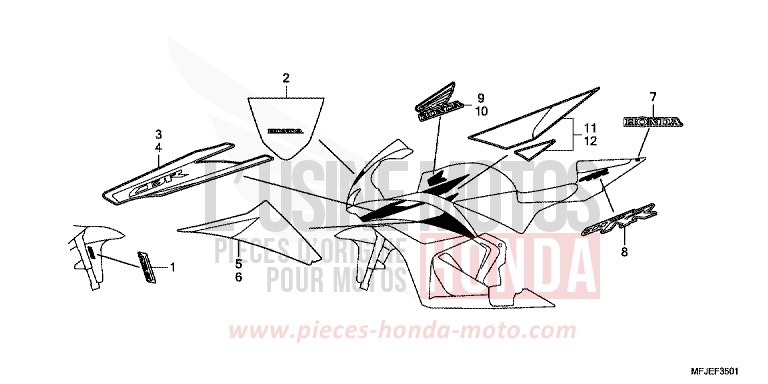 MARCA/STRISCIA (2) per CBR600RR VICTORY RED (R334) del 2012