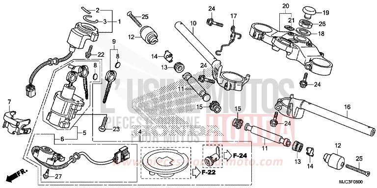 HANDLE PIPE/TOP BRIDGE for CBR600RR ROSS WHITE (NH196) from 2013