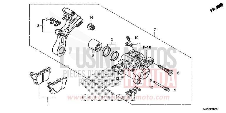 REAR BRAKE CALIPER (CBR600RR) for CBR600RR ROSS WHITE (NH196) from 2013