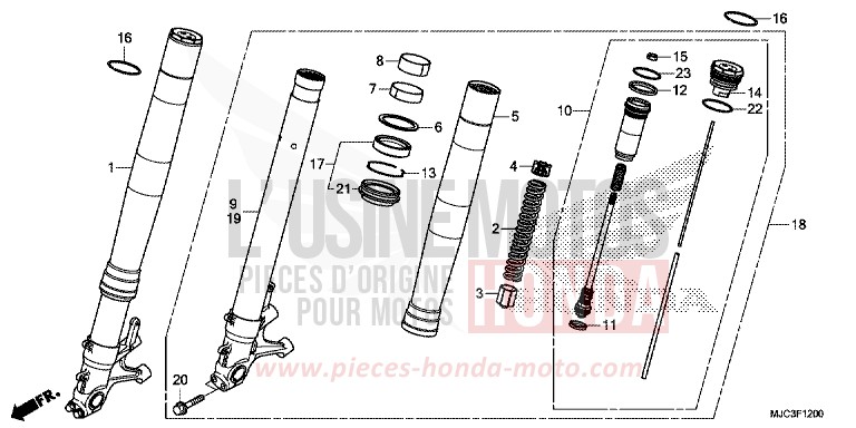 FRONT FORK for CBR600RR VIBRANT ORANGE (YR250) from 2013