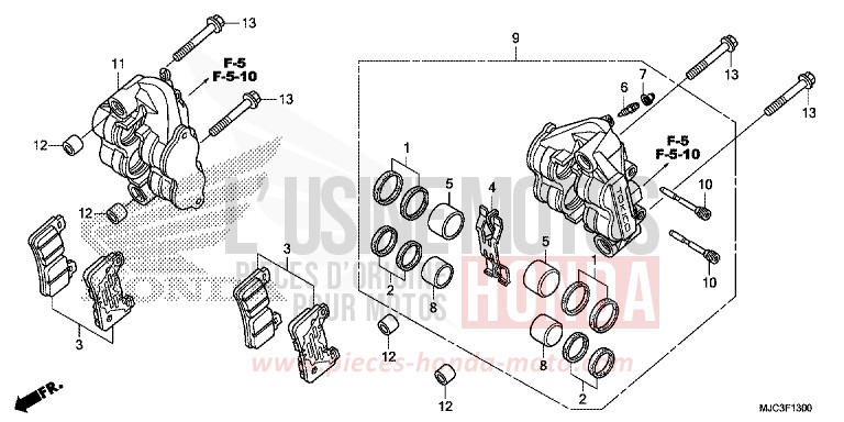 FRONT BRAKE CALIPER for CBR600RR VIBRANT ORANGE (YR250) from 2013