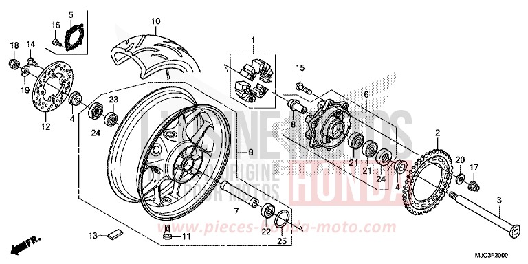 REAR WHEEL for CBR600RR VIBRANT ORANGE (YR250) from 2013