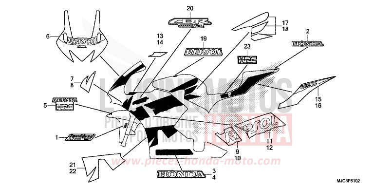MARK/STRIPE (3) for CBR600RR VIBRANT ORANGE (YR250) from 2013