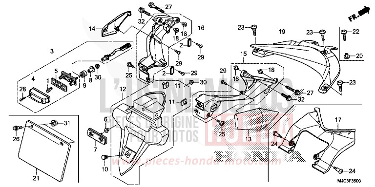 REAR FENDER/LICENSE LIGHT for CBR600RR GRAPHITE BLACK (NHB01) from 2013