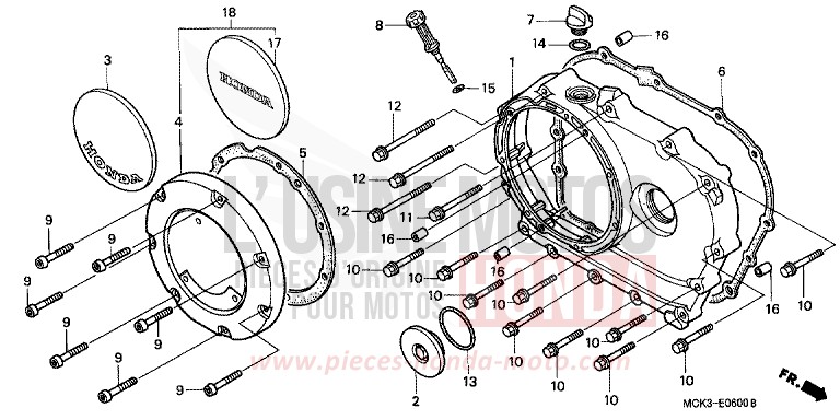 RIGHT CRANKCASE COVER for Shadow PEARL SUNBURST ORANGE (YR232) from 2002
