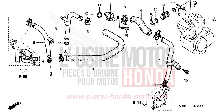 WATER PIPE for Shadow REARL SEDONA RED (R223) from 2002