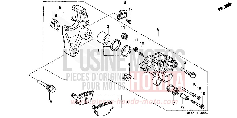 REAR BRAKE CALIPER (VT1100C2) for Shadow BLACK (NH1K) from 1995