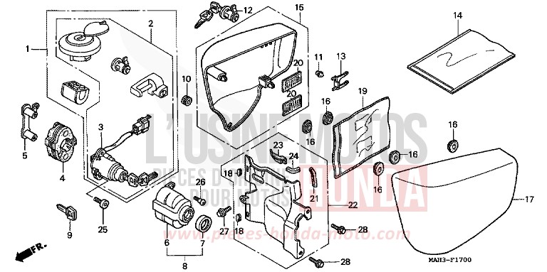 SIDE COVER/KEY SET for Shadow REARL SEDONA RED (R223) from 1999