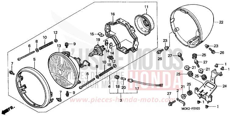 HEADLIGHT for Shadow BLACK (NH1) from 2000