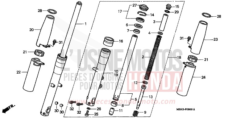 FRONT FORK for Shadow PEARL SONOMA GREEN (G159A) from 1998