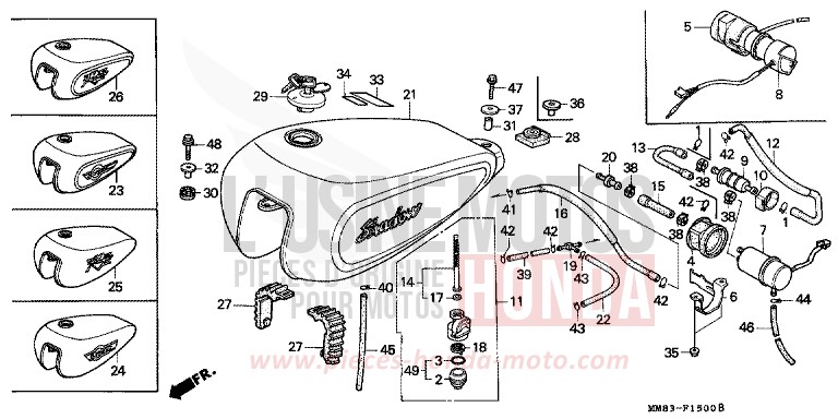 FUEL TANK/FUEL PUMP for Shadow CANDY SPECTRA RED (R176BA) from 1988
