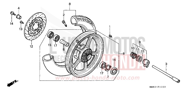 FRONT WHEEL for Shadow CANDY WINE BERRY RED-U (R114) from 1988