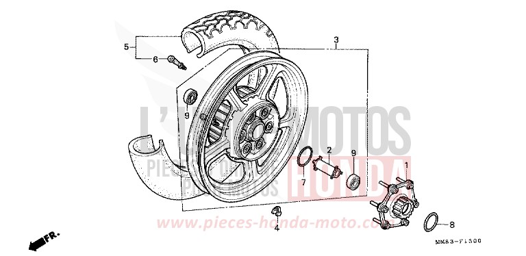 REAR WHEEL for Shadow CANDY WINE BERRY RED-U (R114) from 1988