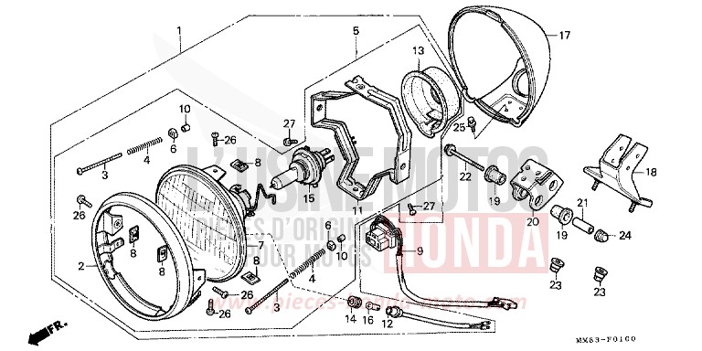 HEADLIGHT for Shadow PEARL ATLANTIS BLUE (B142AA) from 1988