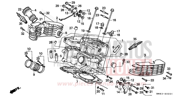 CYLINDER HEAD (REAR) for Shadow CANDY SPECTRA RED (R176BA) from 1994