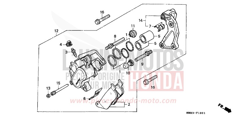 FRONT BRAKE CALIPER (VT1100CR) for Shadow CANDY SPECTRA RED (R176BA) from 1994