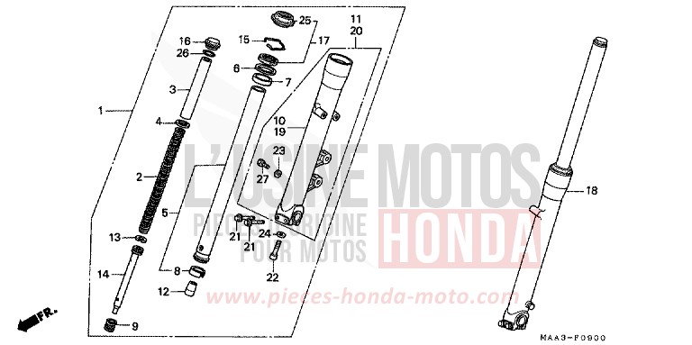 FRONT FORK (VT1100C) for Shadow CANDY SPECTRA RED (R176BA) from 1995