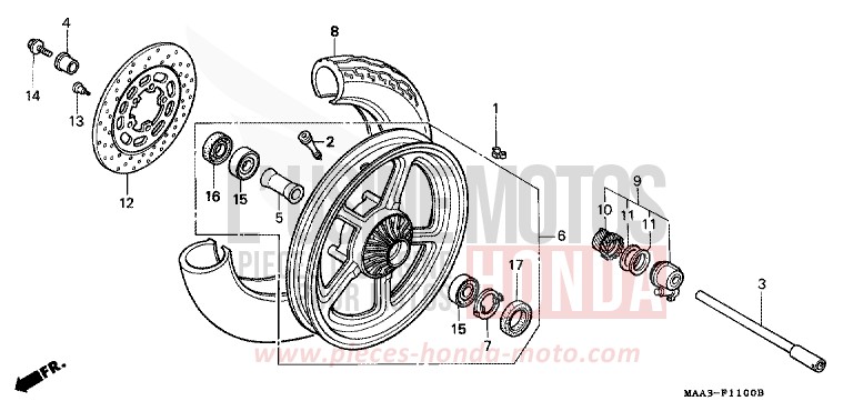 FRONT WHEEL (VT1100C) for Shadow CANDY SPECTRA RED (R176BA) from 1995