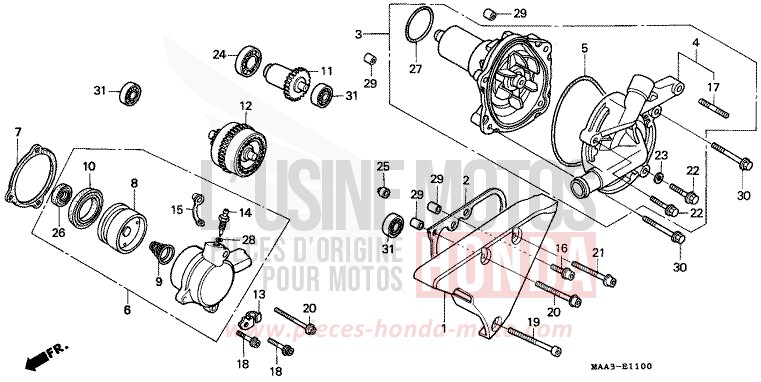 WATER PUMP (VT1100CS/CT) for Shadow PEARL ATLANTIS BLUE (B142AA) from 1995