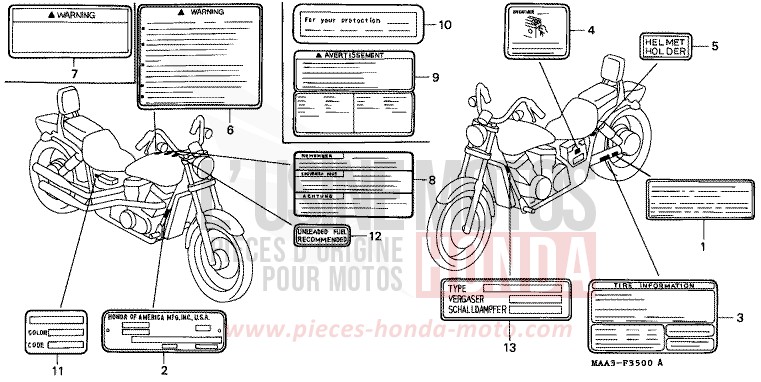CAUTION LABEL (VT1100C) for Shadow PEARL ATLANTIS BLUE (B142AA) from 1995