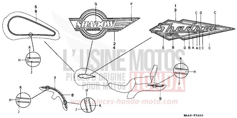 STRIPE/MARK (VT1100CS/CT) for Shadow PEARL ATLANTIS BLUE (B142AA) from 1995