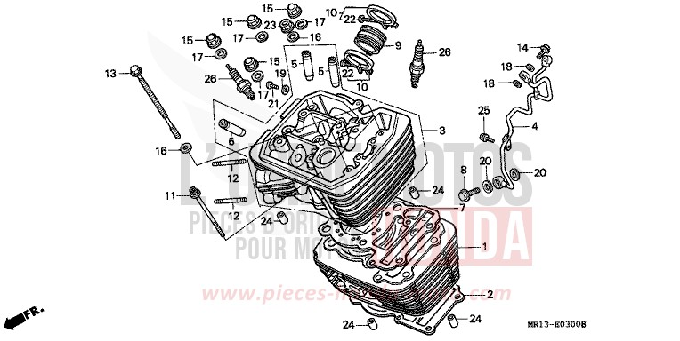 CYLINDER/CYLINDER HEAD (FRONT) for Shadow CANDY WINE BERRY RED-U (R114) from 1988
