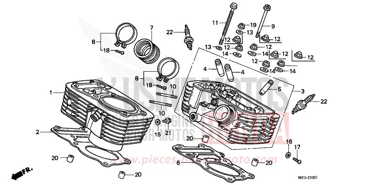 CYLINDER/CYLINDER HEAD (REAR) for Shadow CANDY WINE BERRY RED-U (R114) from 1989