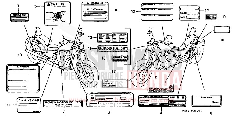 CAUTION LABEL for Shadow BLACK (NH1K) from 1994