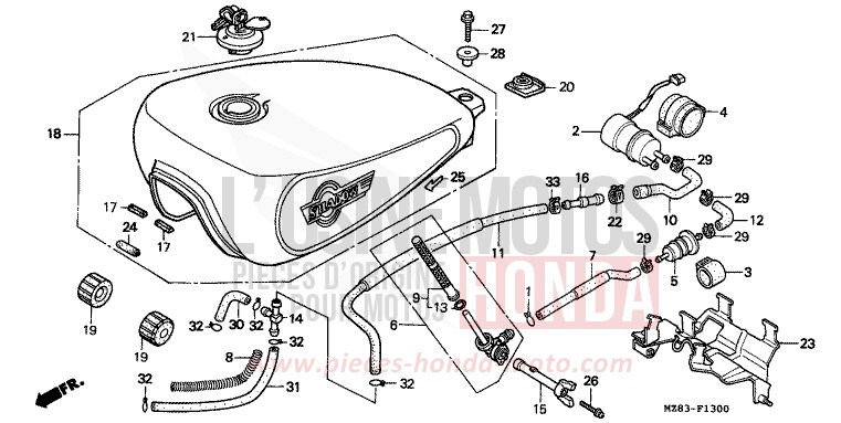 FUEL TANK/FUEL PUMP for Shadow CANDY GLORY RED-U (R101B) from 1995