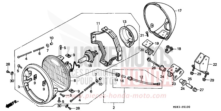 HEADLIGHT for Shadow BLACK (NH1O) from 1996