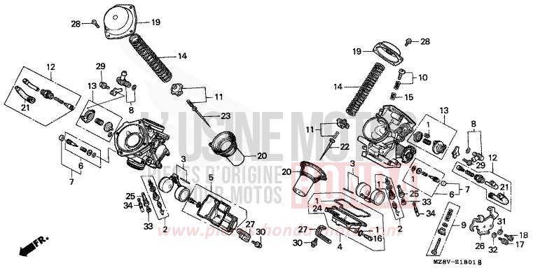 CARBURETOR (DUAL) (COMPONENT PARTS) for Shadow PEARL SHINING YELLOW (Y124B) from 1997