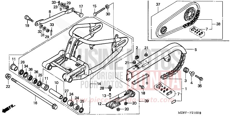 SWINGARM for Shadow PEARL SHINING YELLOW (Y124B) from 1997