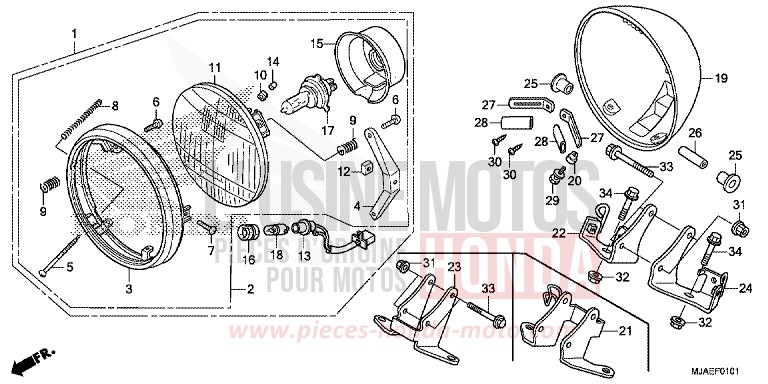 HEADLIGHT (VT750C2B/C2S/S-ED,2ED,U) for Shadow GLINT WAVE BLUE METALLIC (B197) from 2014