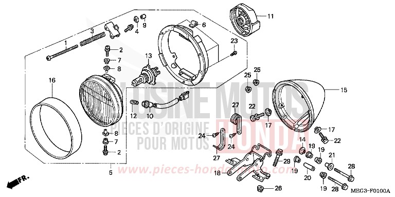 HEADLIGHT for Shadow CANDY RUBIDIUM RED (R300) from 2005