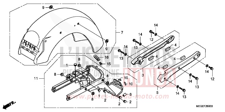 REAR FENDER/GRAB RAIL for Shadow CANDY GLORY RED-U (R101) from 2008