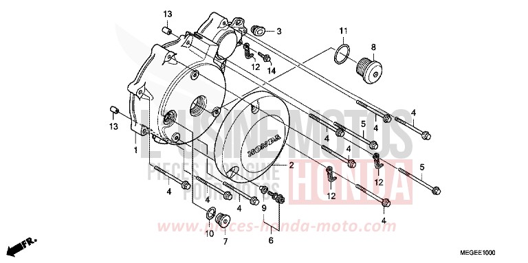 LEFT CRANKCASE COVER for Shadow PEARL SPENCER BLUE (PB308EB) from 2009