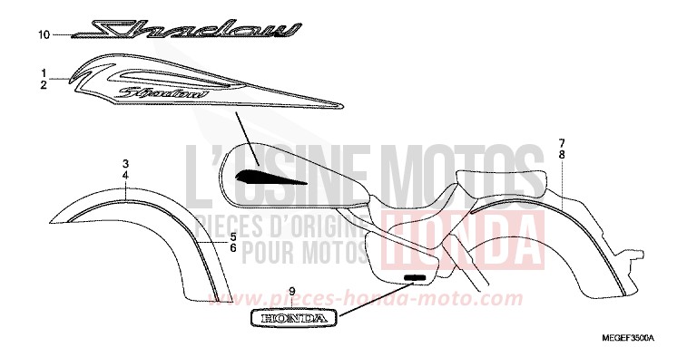 EMBLEM/STRIPE (EXCEPT 2U) for Shadow HEAVY GRAY METALLIC-U (NH194TB) from 2010