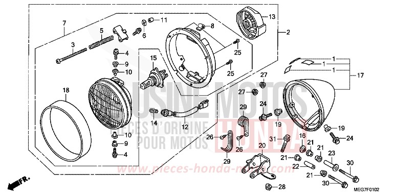 HEADLIGHT (VT750CS/C/CA) for Shadow GRAPHITE BLACK (NHB01) from 2012