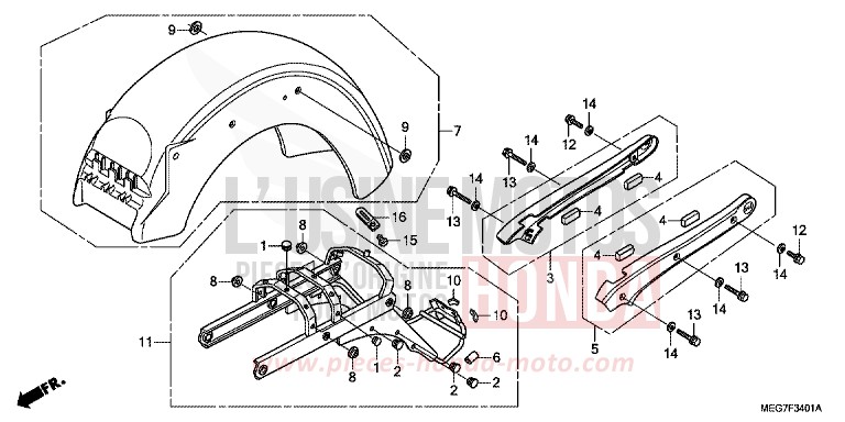 REAR FENDER (VT750CS/C/CA) for Shadow GRAPHITE BLACK (NHB01) from 2012