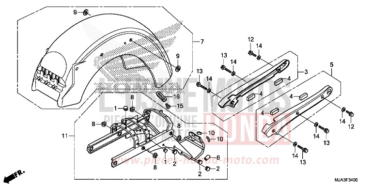 REAR FENDER (VT750C/CA/CS) for Shadow INDY GRAY METALLIC (NH431) from 2013