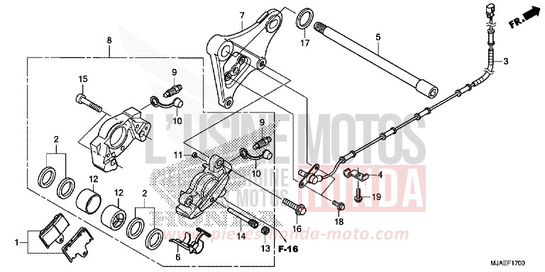 REAR BRAKE CALIPER for Shadow GRAPHITE BLACK (NHB01) from 2014