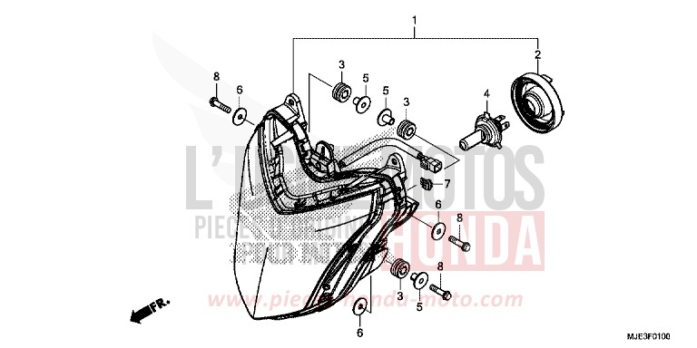 HEADLIGHT (1) for CBR650F SWORD SILVER METALLIC (NHA95) from 2014