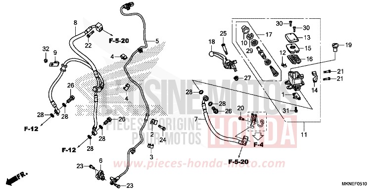 FRONT BRAKE MASTER CYLINDER for CBR650R GRAND PRIX RED (R380) from 2019
