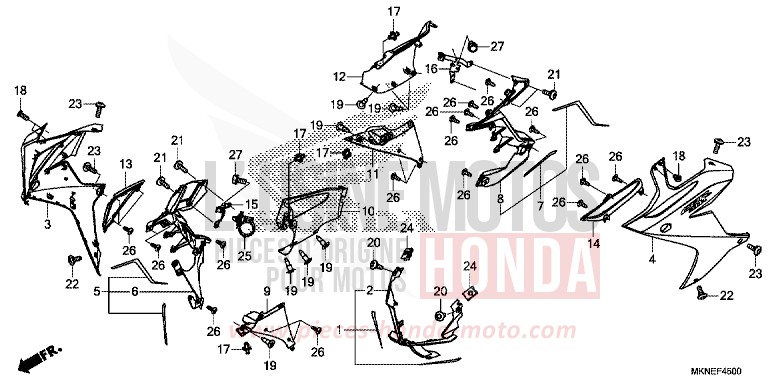 MIDDLE COWL for CBR650R GRAND PRIX RED (R380) from 2019