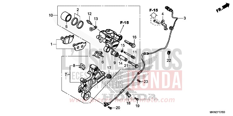 REAR BRAKE CALIPER for CBR650R GRAND PRIX RED (R380) from 2019