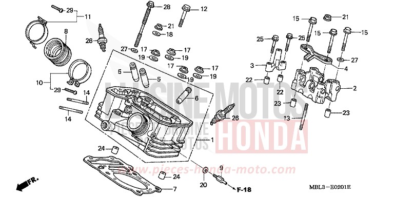 REAR CYLINDER HEAD for Deauville PENNANT RED METALLIC (R247) from 2003